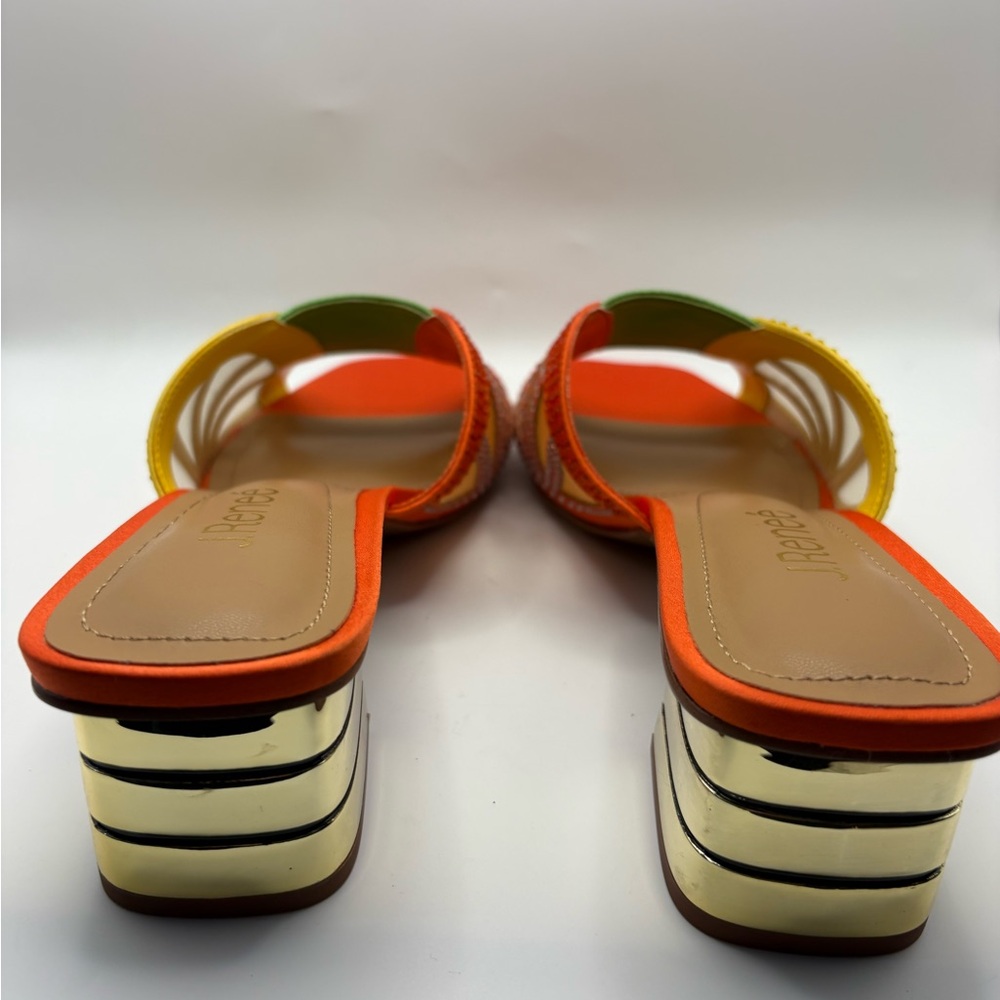 J.Renee Orange, Yellow & Green Embellished Low Block Heel Slide - Picture 12 of 16